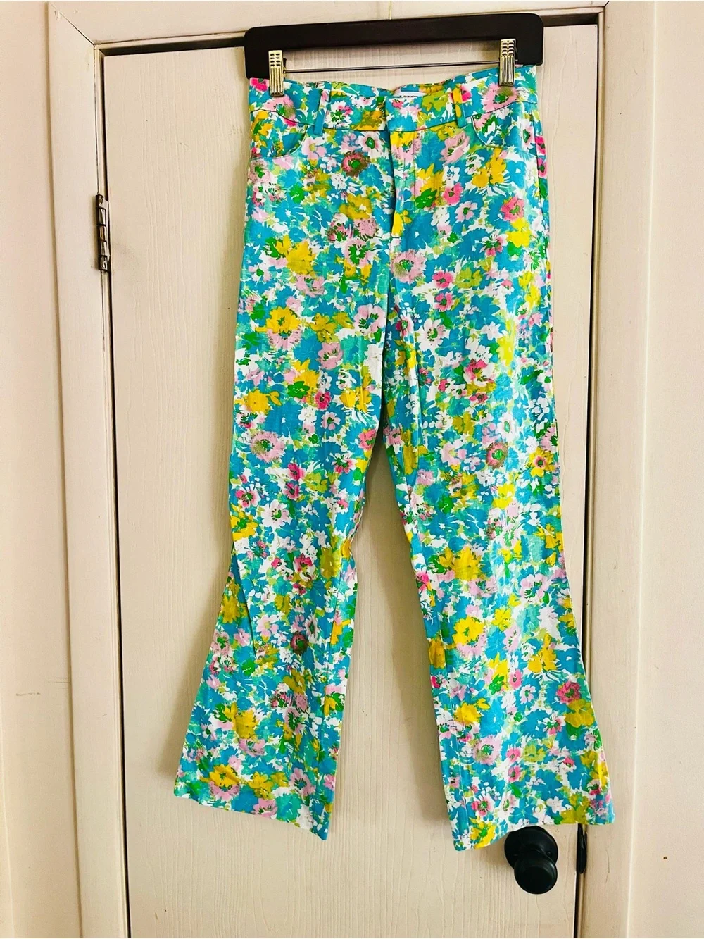 Zara 1960s Linen Mod Floral Cottagecore Hippie Resort Crop Pants M